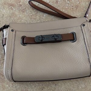 Coach Tan and Brown Leather Wristlet